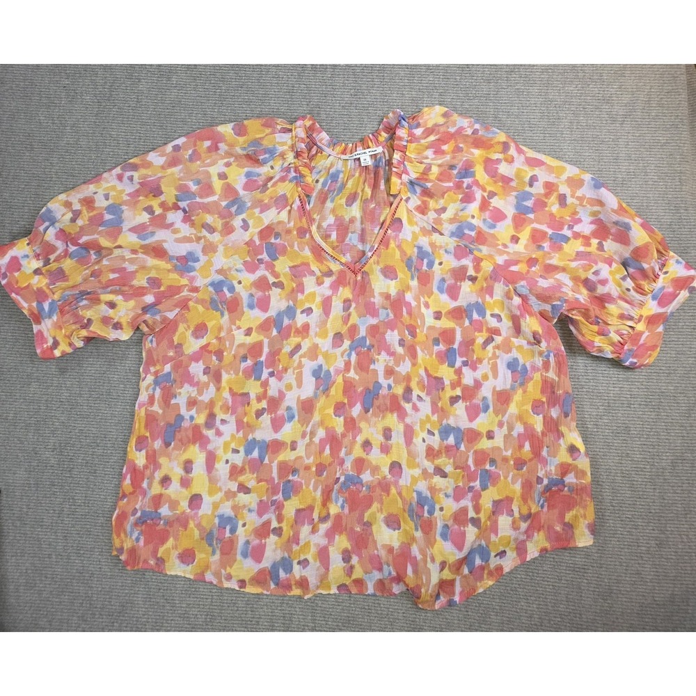 Zac & Rachel Woman Vibrant Floral Top Plus 2X V-Neck 3/4 Balloon Wide Sleeve